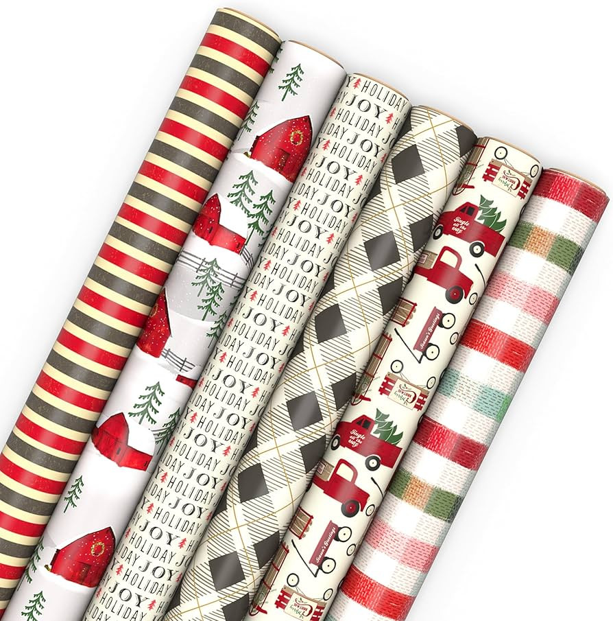 Hallmark Christmas Wrapping Paper Rolls - Rustic Holiday Gift Wrap Paper (Set of 6 Rolls: 180 sq.... | Amazon (US)