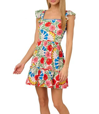 Adrianna by Adrianna Papell Floral Print Square Neck Sleeveless A-Line Mini Dress | Dillard's | Dillard's