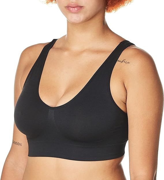 Hanes Womens Wireless Bra, Full-Coverage Pullover Stretch-Knit Bra, Smoothing T-Shirt Bra | Amazon (US)
