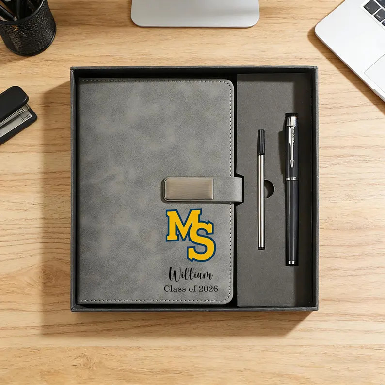 Custom College Logo Graduation Gift Notebook, Personalized Name & Class Year Leather Journal, Cla... | Etsy (US)