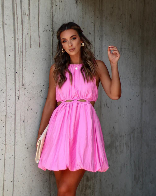 Rennes Pleated Bubble Hem Cutout Mini Dress - Pink | VICI