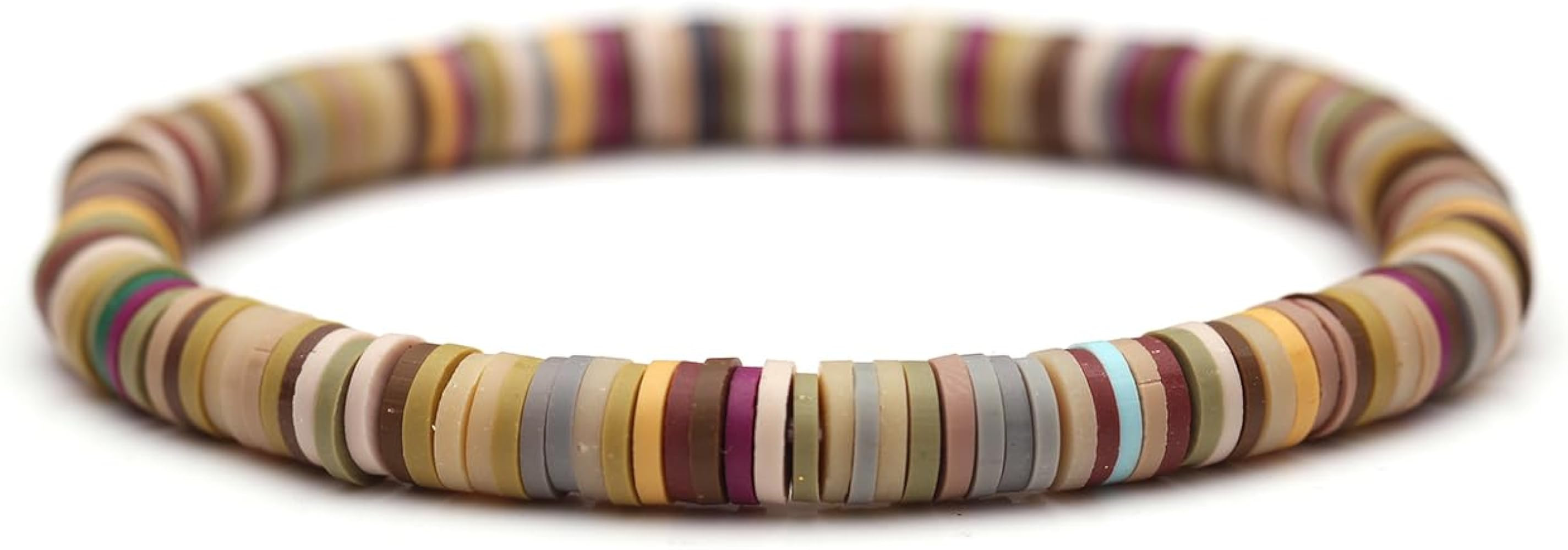 Vutos Bohemian Multicolor Polymer Clay Heishi Bead Stretch Bracelet Women Mix Color Elastic Threa... | Amazon (US)