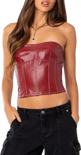 Moss Lace-Up Strapless Faux Leather Corset Top | Nordstrom