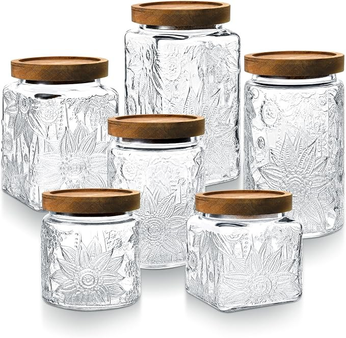 6 Pcs Vintage Glass Jars with Lids, Airtight Snack Coffee Food Storage Set | Amazon (US)