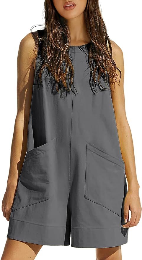 Dqbeng Rompers for Women Casual Sleeveless Summer Jumpsuit Shorts Stretchy Jumpers with Pockets | Amazon (US)