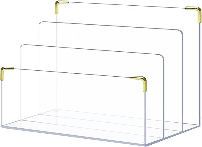 pbf Acrylic File Holder | Clear File Organizer for Desk w/Gold Accents | Acrylic Desk Organizer, ... | Amazon (US)