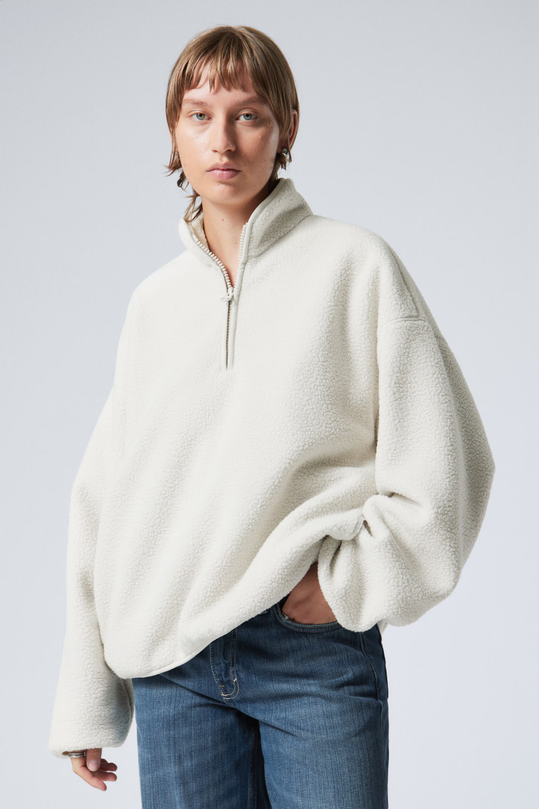 Oversized Half-Zip Fleece Sweatshirt | Weekday