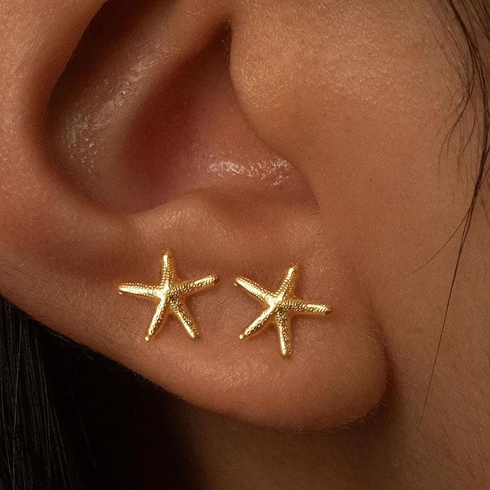 Gold Earrings for Women Trendy 14K Gold Small Starfish Stud Earrings Dainty Lightweight Minimalis... | Amazon (US)