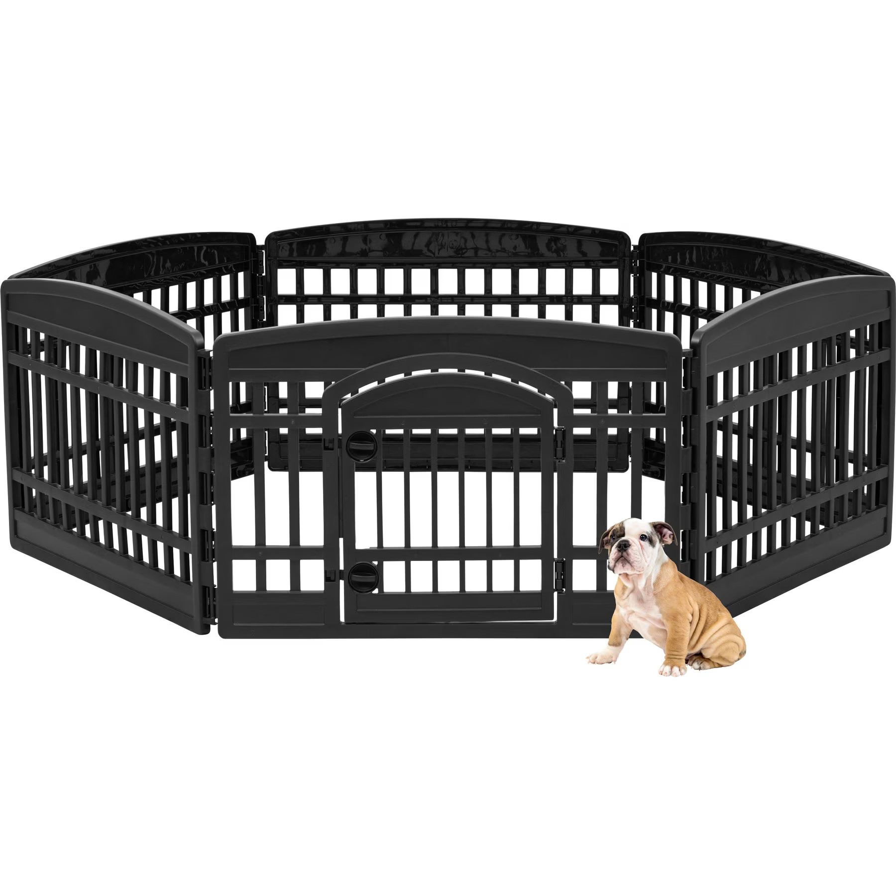 IRIS 4-6 Panel Dog Exercise Playpen with Door, 24-in, Black, 6-panel | Chewy