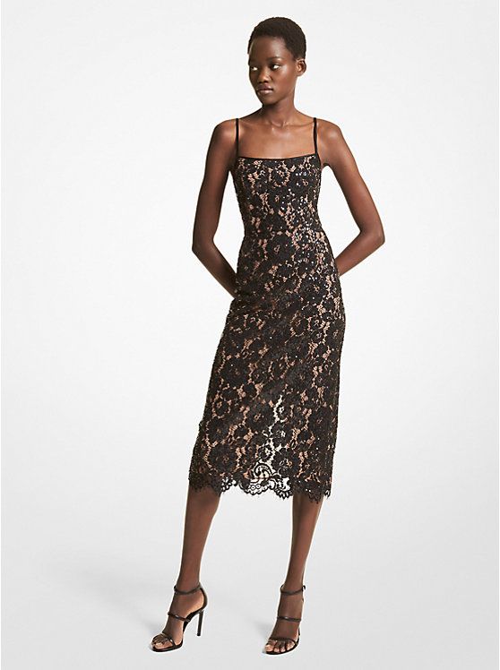 Hand-Embroidered Floral Lace Slip Dress | Michael Kors US