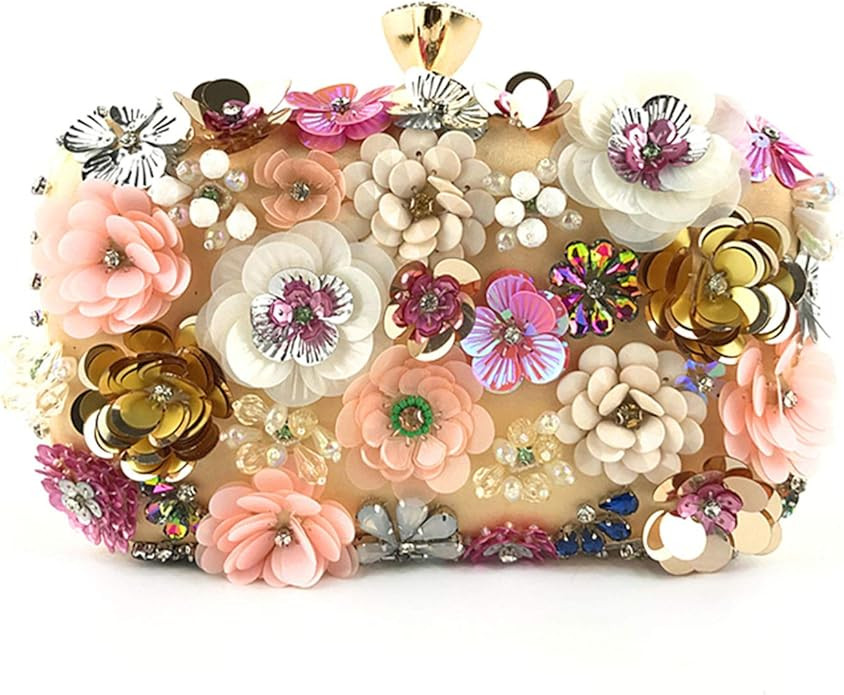 Women Clutches Flower Evening Handbag Chain Strap Shoulder Bag | Amazon (US)