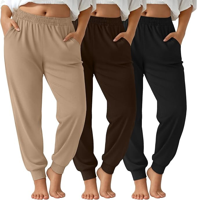 3 Pack Women's Plus Size Sweatpants Joggers Baggy Interior Drawstring Athletic Elastic Waisted Pa... | Amazon (US)