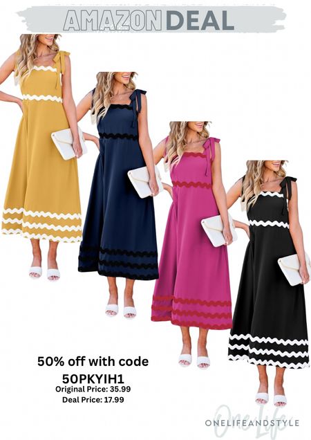 Amazon deal - use  code 50PKYIH1 for 50% off this square-neck tie-strap dress. Original Price: 35.99, with the code, now only 17.99!

#LTKFindsUnder50 #LTKSaleAlert #LTKSeasonal