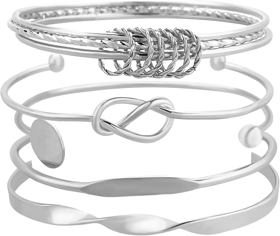 FUNOJOY Gold Bangle Bracelets Set for Women, Multi Layer Stackable Cuff Bracelets, Boho Open Adju... | Amazon (US)