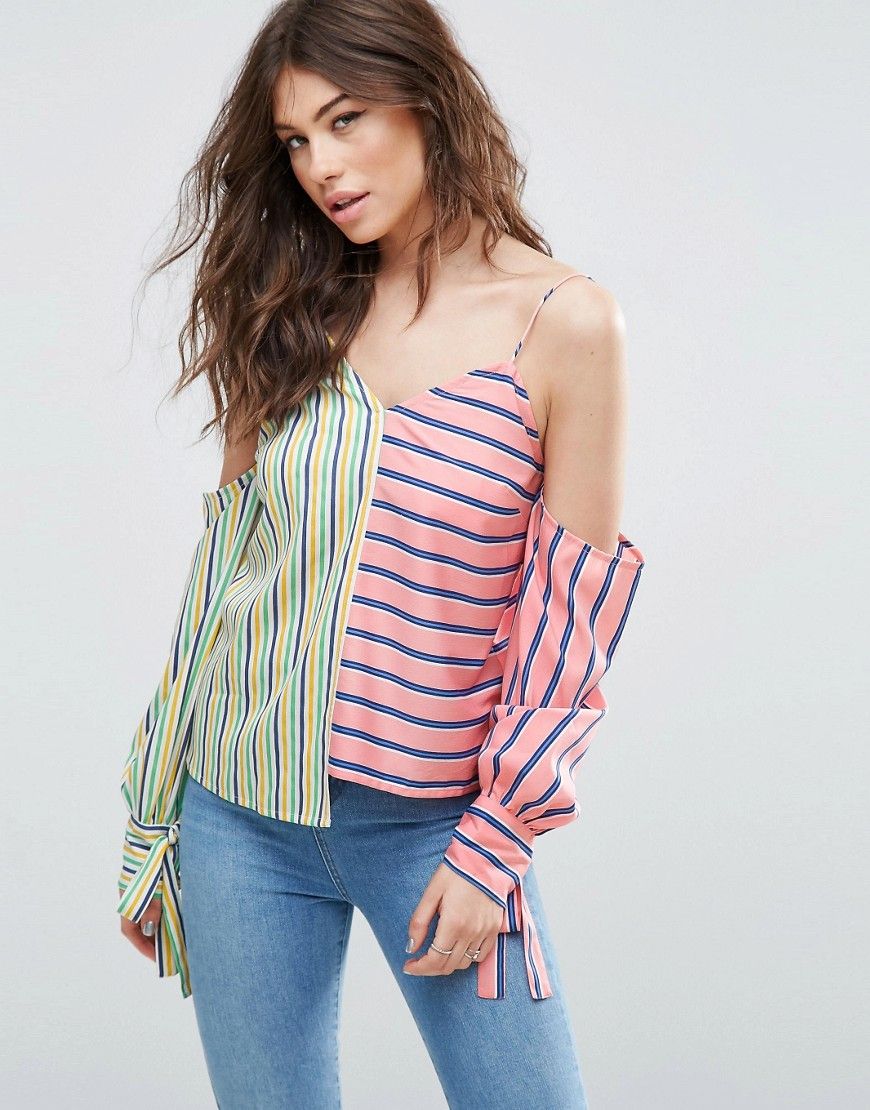 ASOS Cold Shoulder Top in Mix and Match Stripe - Multi | ASOS US