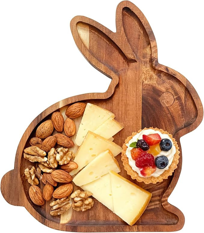 Easter Bunny Charcuterie Board, Wooden Serving Tray for Party, Rabbit Shape Cheese Plate for Tabl... | Amazon (US)