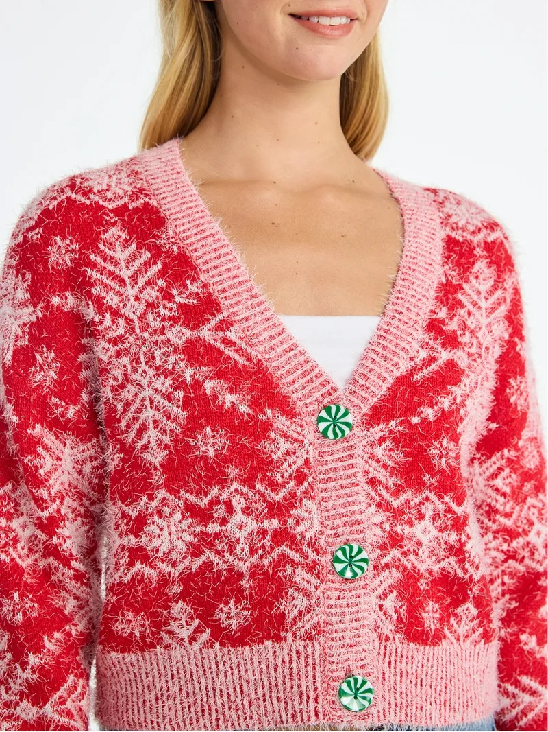 No Boundaries Jacquard Christmas Cardigan, Women's | Walmart (US)