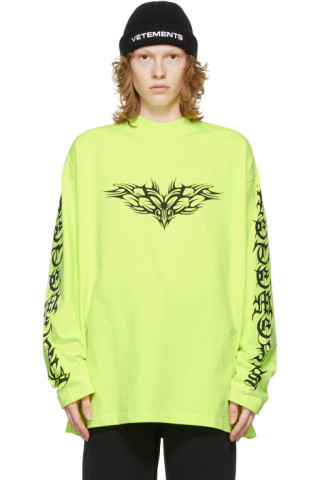 Yellow Gothic Logo Long Sleeve T-Shirt | SSENSE