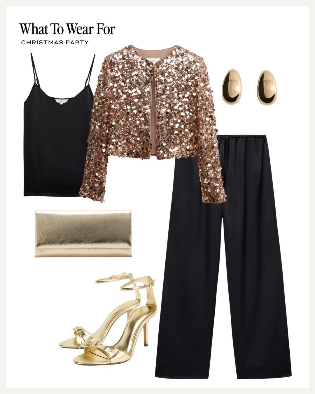 The perfect Christmas party outfit 🎉

Sequins, Partywear, festive outfit, gold accessories, bow heels, satin trousers 

#LTKuk #LTKdatenight #LTKpartywear