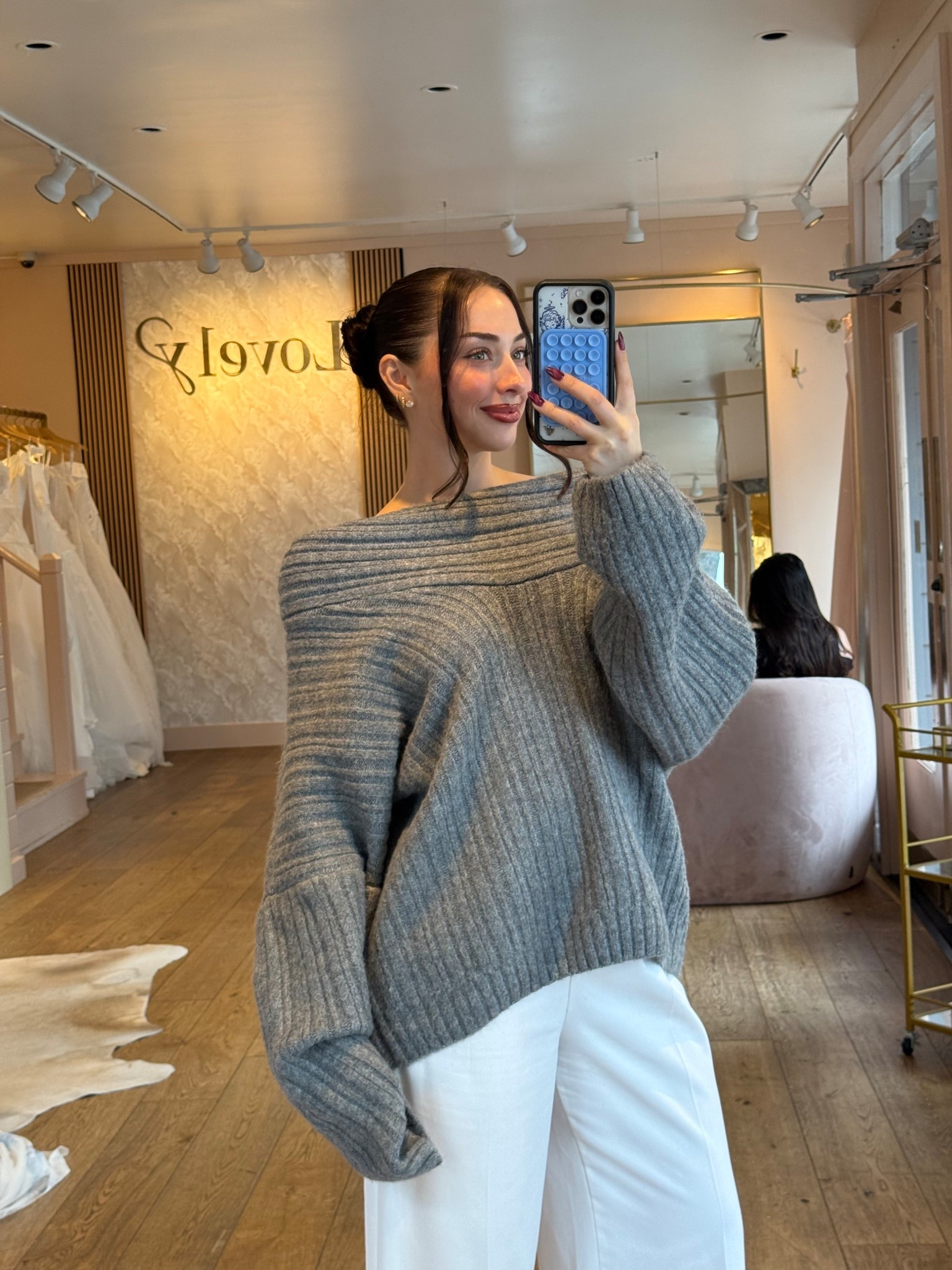 Picking up my wedding dress outfit 
Sweater is source unknown and pants are Zara, linked similar 
