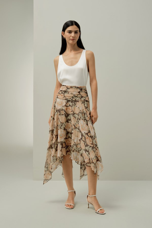 LILYSILK Liberty fabric Silk Skirt | Ladies Premium Silk | Relaxed Midi Length Skirts | Poppy Parade 2 | LILYSILK