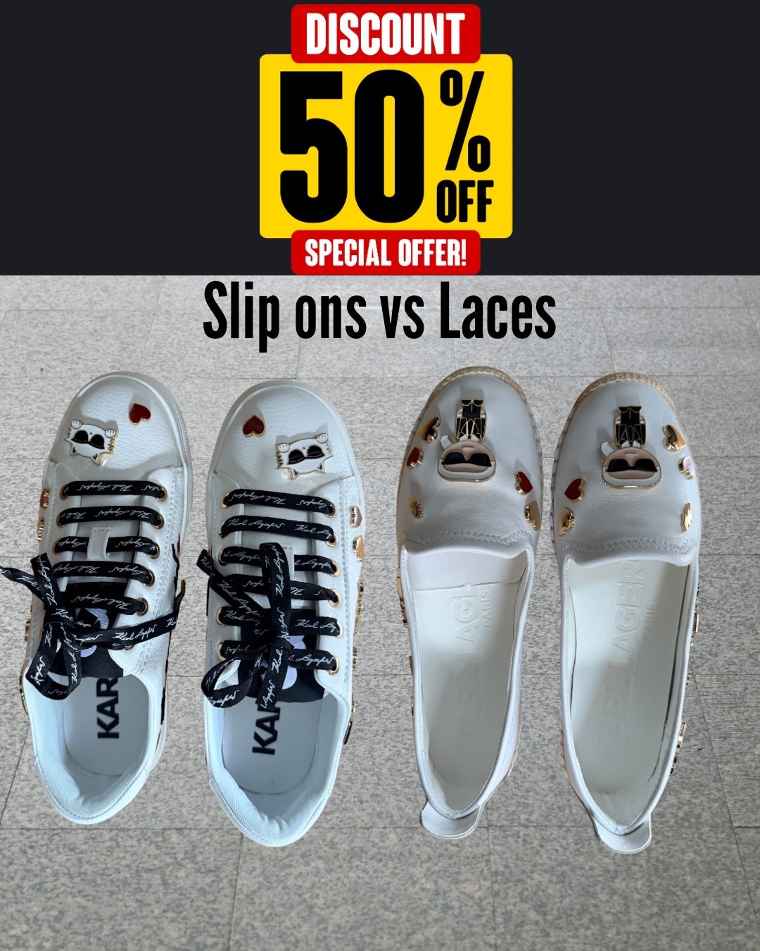 When you can’t decide between Slip On Sneakers or Lace Up Sneakers so you get both 😊 
On SALE now for 50% OFF‼️

#LTKSaleAlert #LTKActive #LTKfitnessgoals