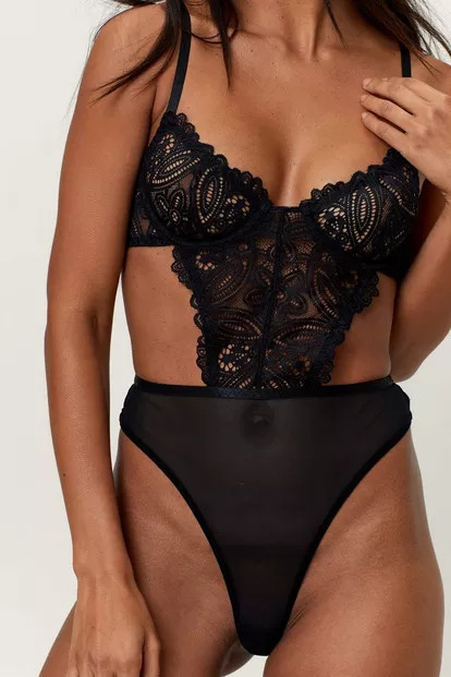 Floral Lace Cut Out Bodysuit | Nasty Gal (US)