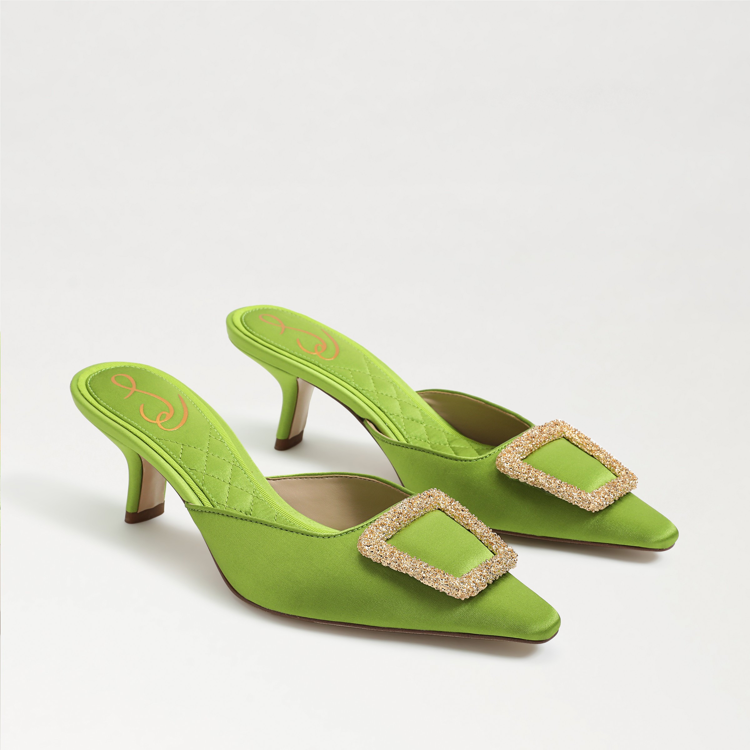 Sam Edelman Brit Kitten Heel Mule Sycamore Green Satin | Sam Edelman