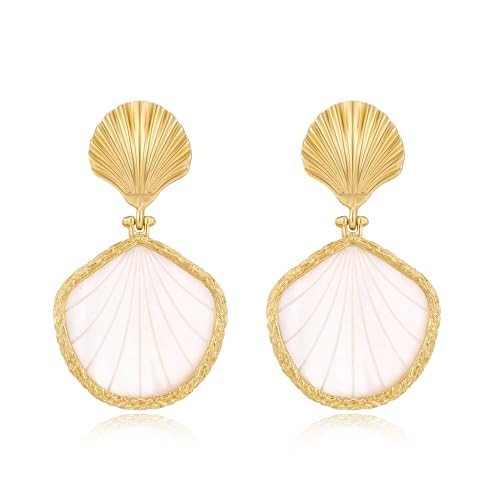 Amazon.com: LILIE&WHITE Gold Shell Earrings For Women Chic Summer Beach Seashell Earrings Trendy ... | Amazon (US)