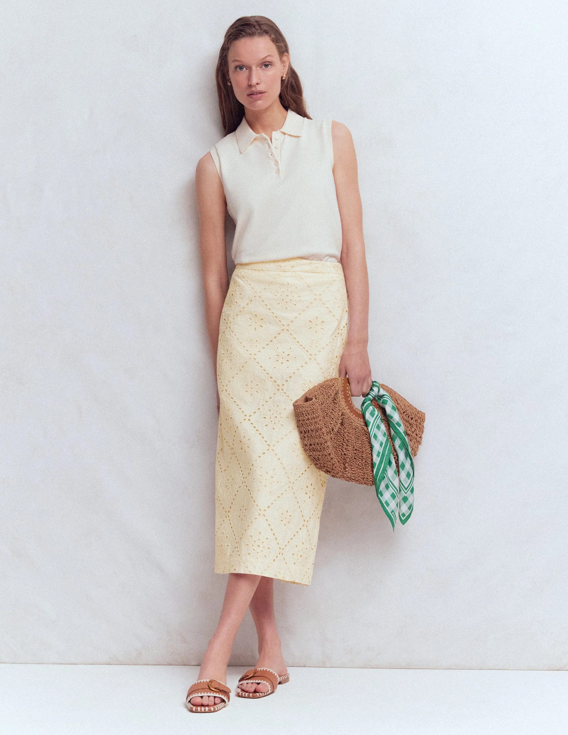 Textured Column Skirt-Ivory Broderie | Boden (US)