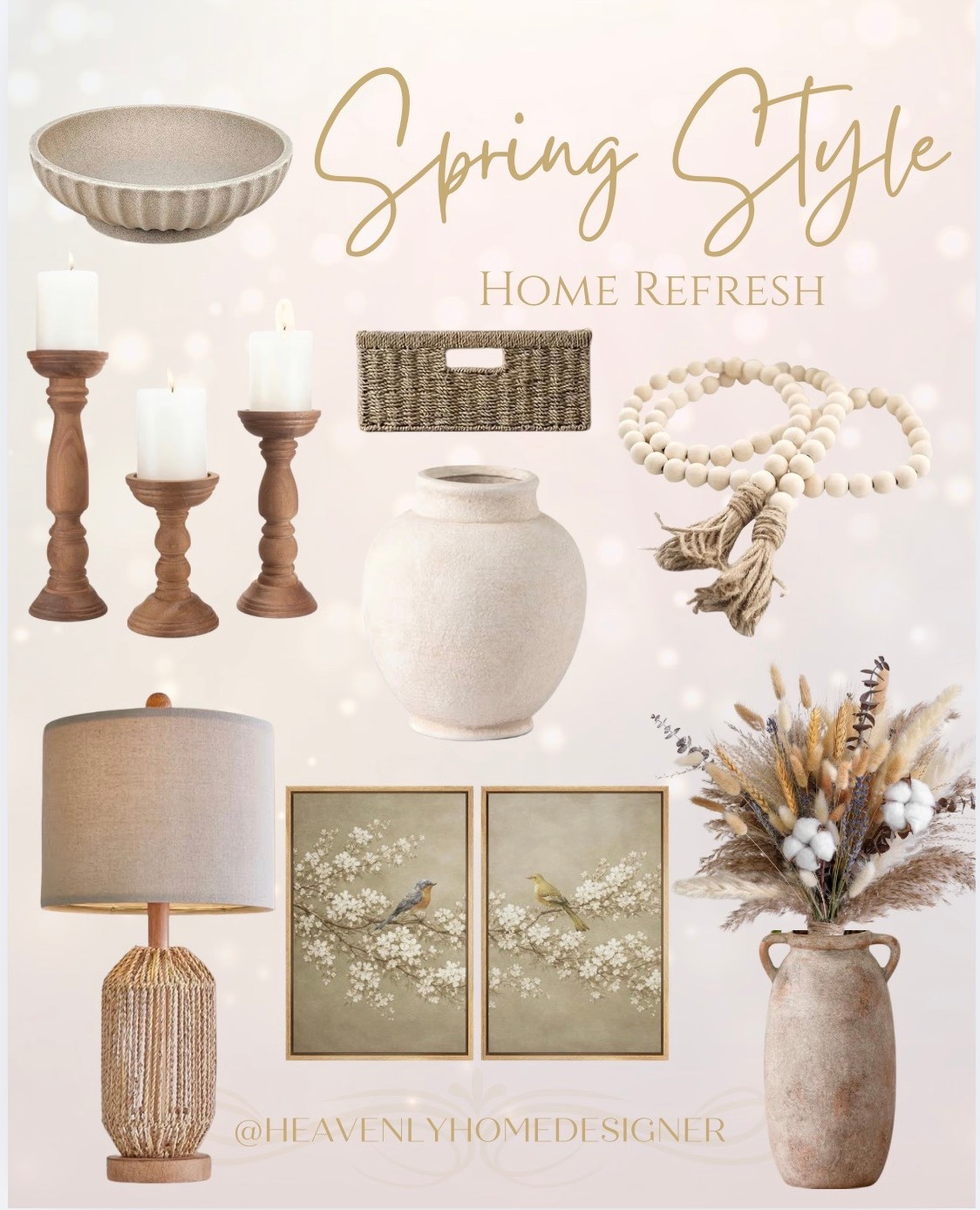 Spring home refresh is calling! 🏠✨ These neutral finds are perfect for refreshing your space this season. Tap to shop everything — all linked below!

Wooden candle holders • textured vase • woven basket • beaded garland • rattan lamp • botanical art prints • dried floral arrangement • ceramic bowl

#LTKSaleAlert #LTKHome #LTKSeasonal