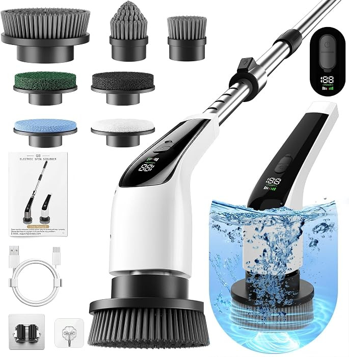 Electric Spin Scrubber, 50 in-lbs High Torque Shower Scrubber & Retractable Long Handle, 10-in-1 ... | Amazon (US)