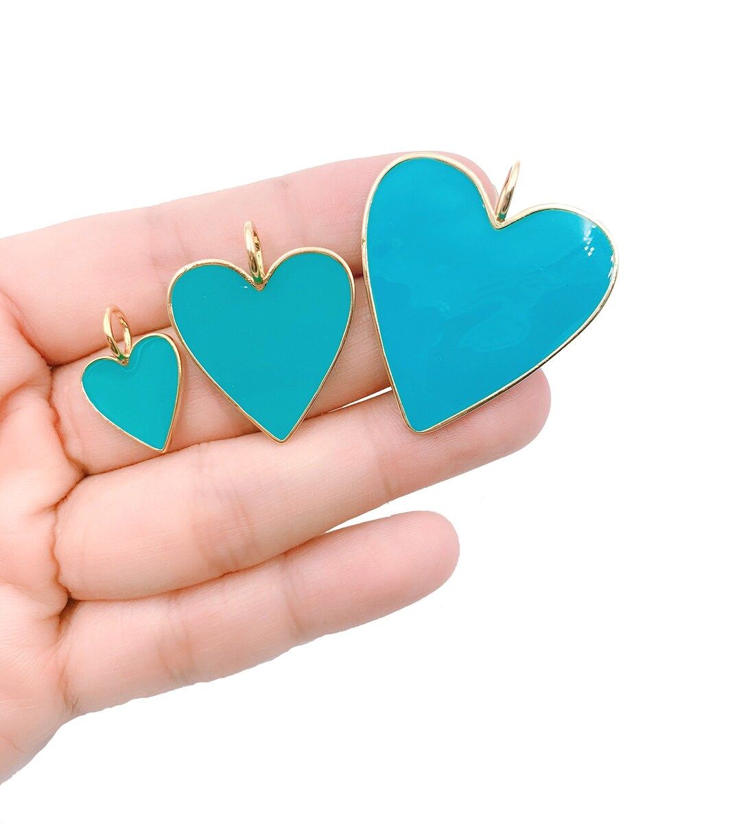 22K Turquoise Blue Enamel Heart Charm Pendant, Enamel Heart Charm, Heart Pendant, Heart Necklace,... | Etsy (US)
