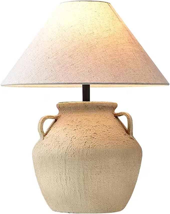 Rustic Farmhouse Table Lamp, Handmade Ceramic Table Lamp Southwest Style Table Lamp with White Fa... | Amazon (US)