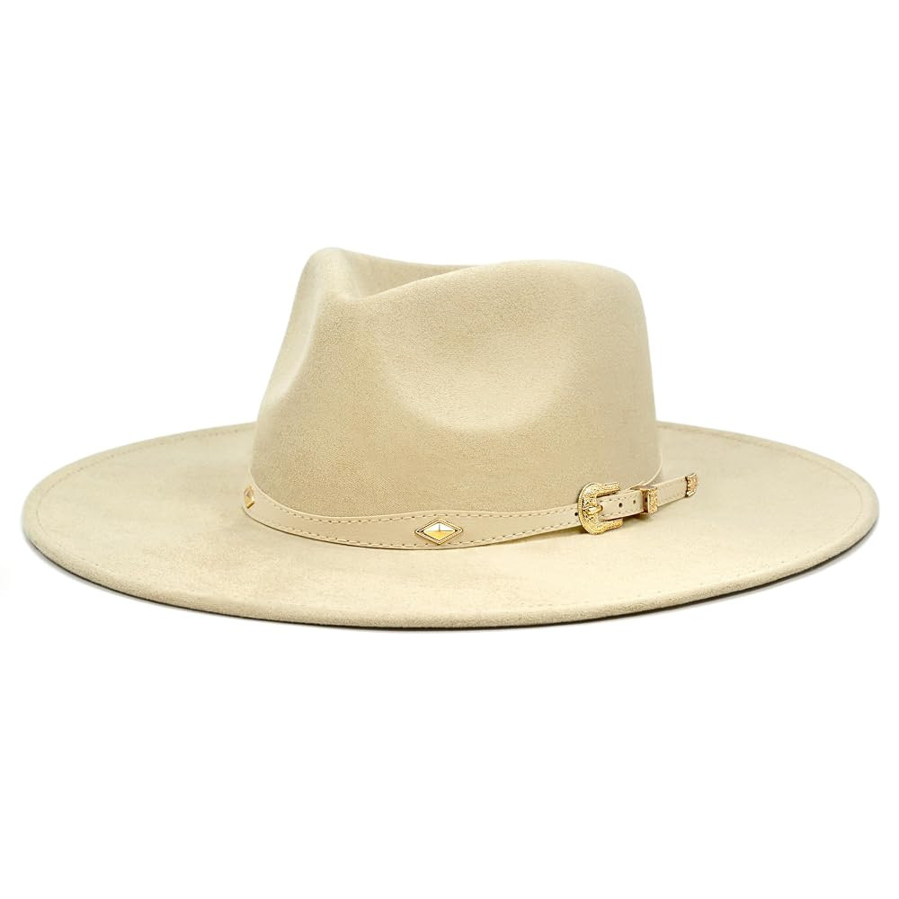 Big Wide Brim Boho Western Hat for Women and Men - Felt Rancher Fedora Hat with 4 inches Flat Bri... | Amazon (US)