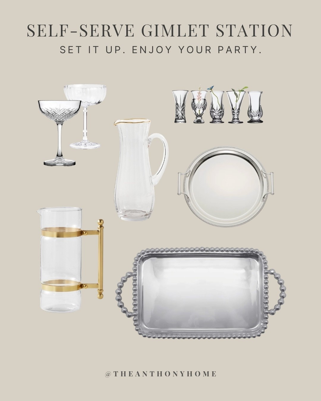Everything you need to recreate a pretty self-serve gimlet station 🍐
I linked my favorite coupe glasses, pitchers, serving trays, bud vases, and ice sphere molds for an easy make-ahead setup that feels special without adding more work once guests arrive. 
Tray sizes vary.

#LTKHome #LTKfoodie