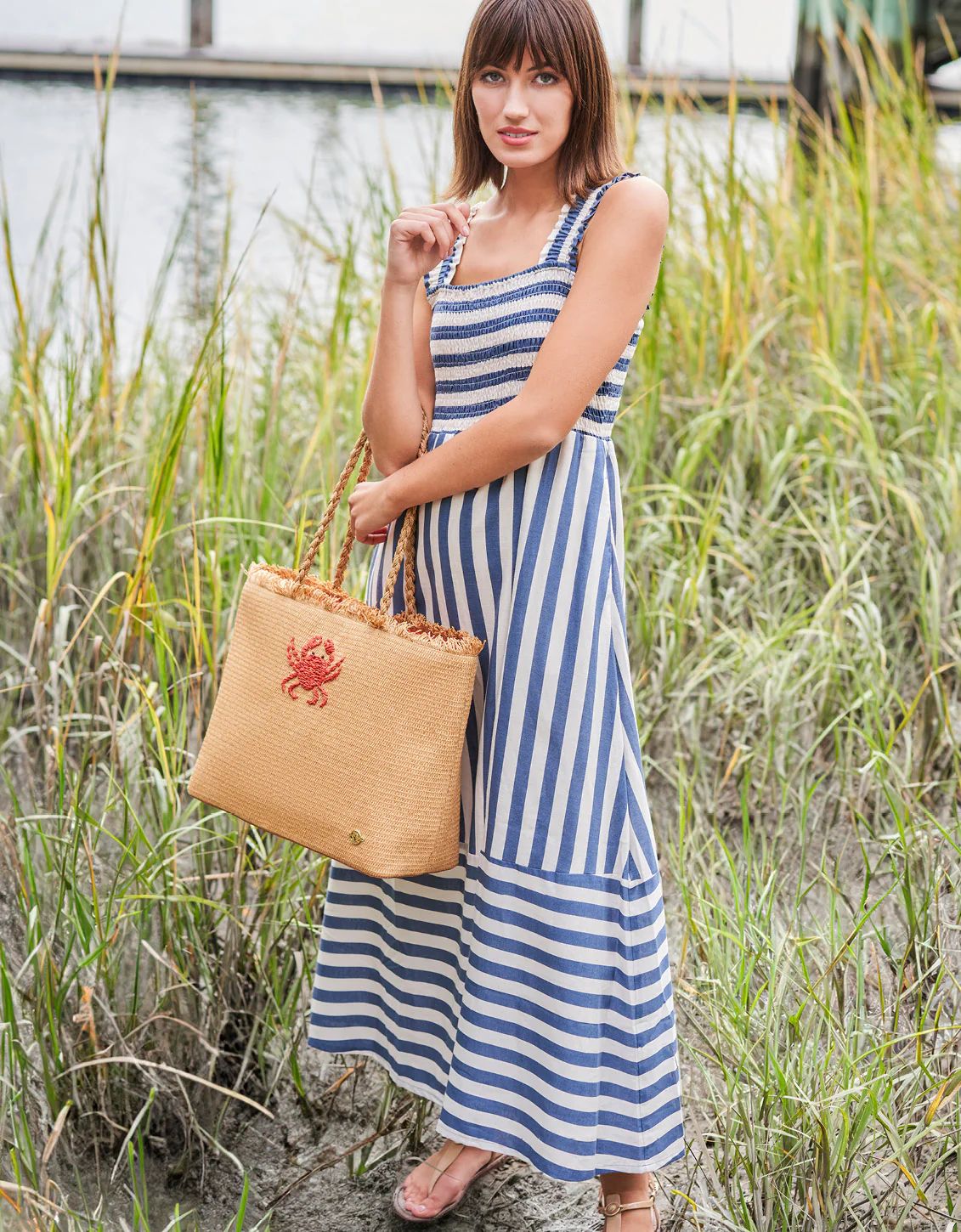 Marielle Midi Dress Sea Blue Stripe | Spartina 449