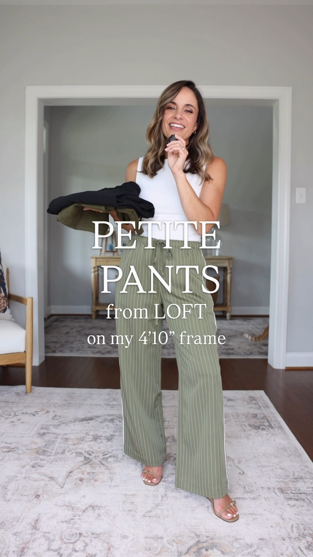 A review of a few petite pants from LOFT. Shown unaltered on me at 4’10”. (I’m wearing a heel with most of these) 

Crepe Sawyer Pants: petite xxs 
True to size 10.5” rise 28” inseam (longer than the website states) 
Black top: petite xxs 

Striped Sawyer Pants: petite xxs 
Runs large 10.5” rise 28” inseam 
White tank top: xs 

Palmer Pants in Ponte: petite 00 
True to size 10” rise 28” inseam 
Black top: petite xxs

Lou & Grey Wanderweave Straight Pants: petite xxs 
True to size 10” rise 24.5” inseam 
Tank top: xs

#LTKPetite
