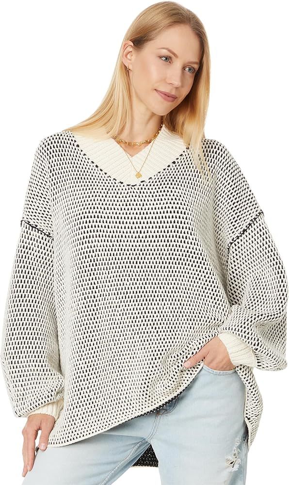 Free People Women's Maisie Sweater Ivory Black Combo Medium | Amazon (US)