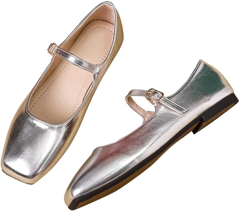 Mary Jane Shoes Square Toe Black Flats Ballet Flats for Women Comfortable Ankle Strap Flats Casua... | Amazon (US)
