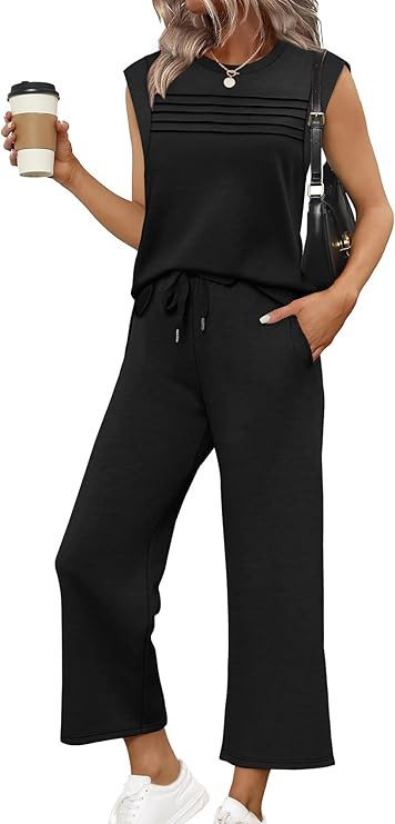 WIHOLL 2 Piece Sets for Women Summer Lounge Sets Travel Vacation Outfits Cap Sleeve Sweatsuit Sid... | Amazon (US)