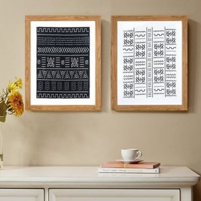 Threshold - Set of 2 24"x30" Framed Black & White Geo Fabric Decorative Wall Art | eBay US