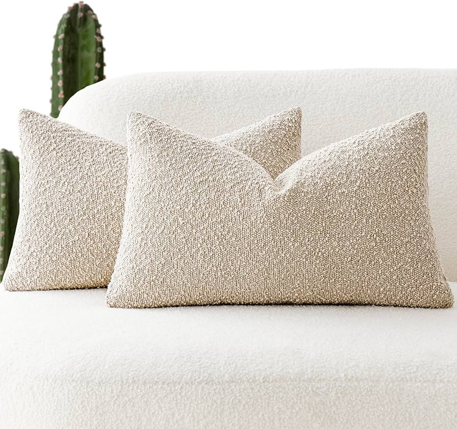 Foindtower Pack of 2 Textured Boucle Throw Pillow Covers Accent Solid Lumbar Pillow Cases Cozy So... | Amazon (US)