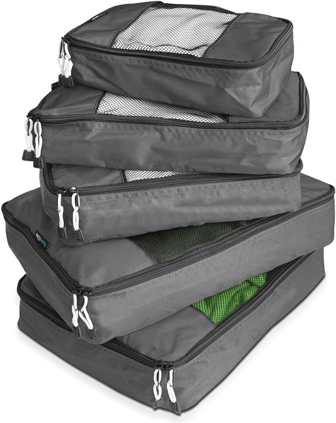 TravelWise Luggage Packing Organization Cubes 5 Pack, Silver, 2 Small, 2 Medium, 1 Large | Amazon (US)