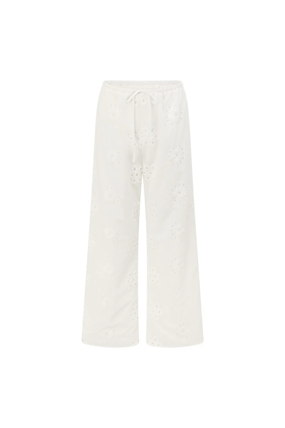 White Broderie Elastic Drawstring Odette Pants | Sabo Skirt US