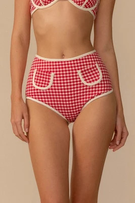 Red Micro Gingham Polly Bikini Bottom | Montce