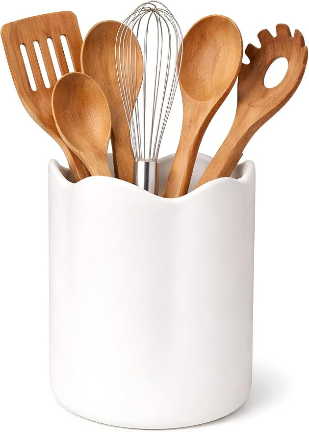 Ceramic Utensil Holder for Kitchen Counter, 7.1" Large Kitchen Utensil Holder for Countertop with... | Amazon (US)