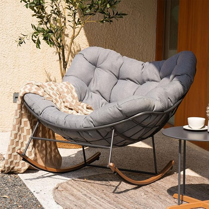 Grand patio Outdoor Rocking Chair, Oversized Papasan Rocking Chair with Thick Cushion, Indoor Out... | Amazon (US)
