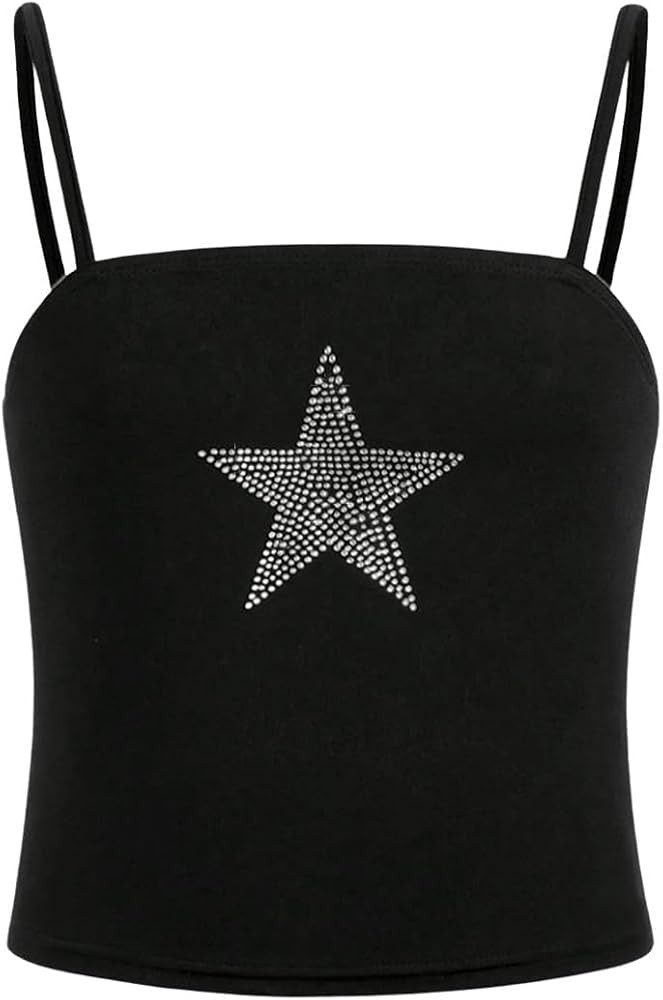 SOLY HUX Girl's Star Rhinestone Cami Crop Top Spaghetti Strap Summer Tops | Amazon (US)