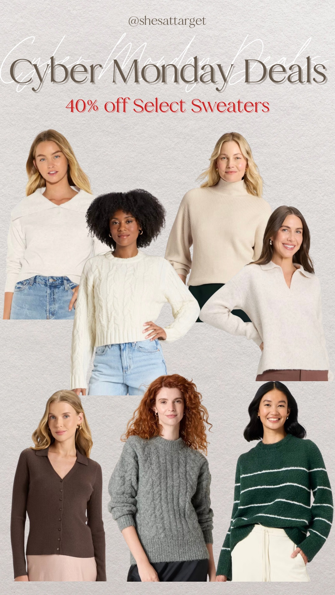 40% off select sweaters at Target and up to 50% off select clothes! Target Cyber Monday Deall

#LTKGiftGuide #LTKHoliday #LTKCyberWeek